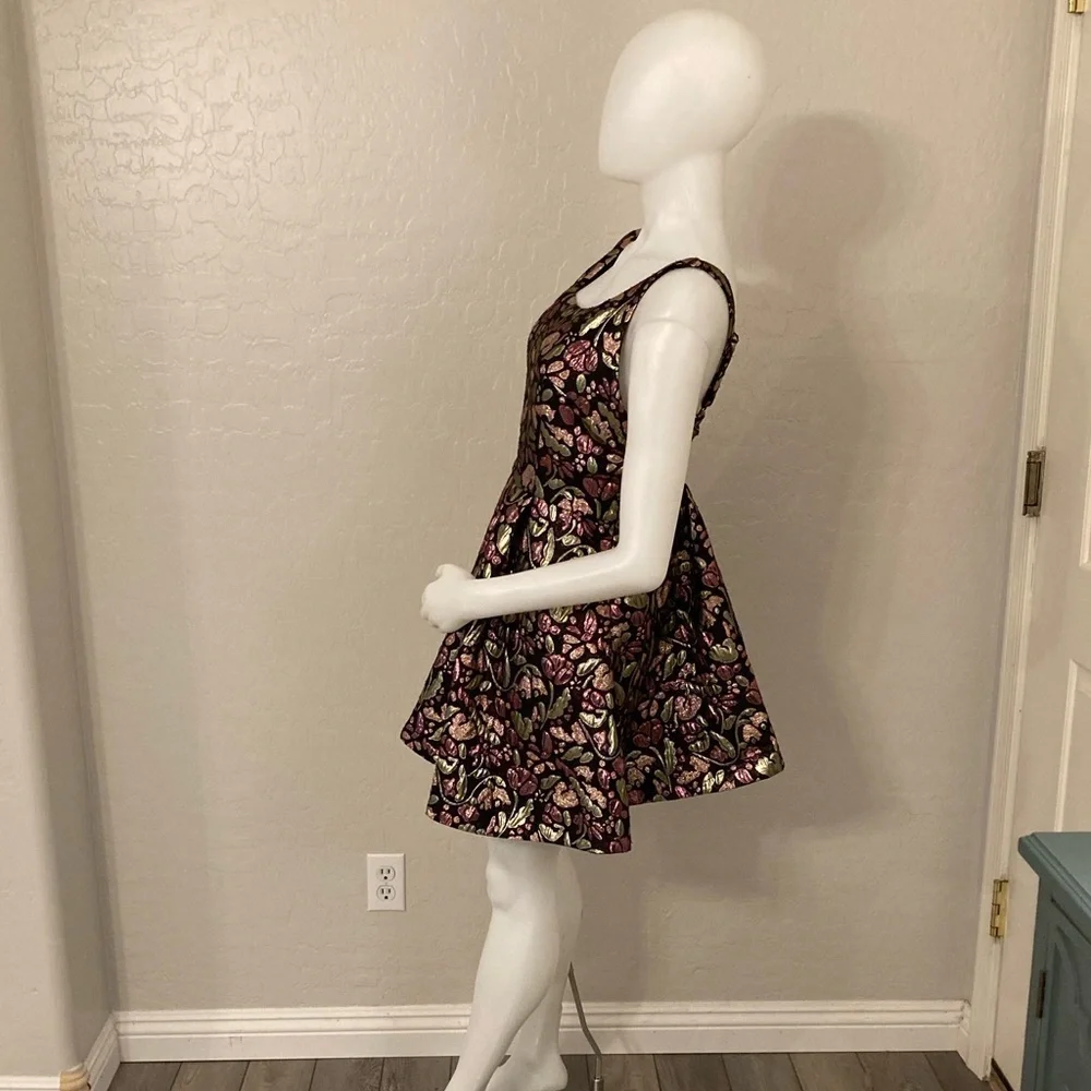 Free People Metallic Fit and Flare Jacquard Floral Dress Medium